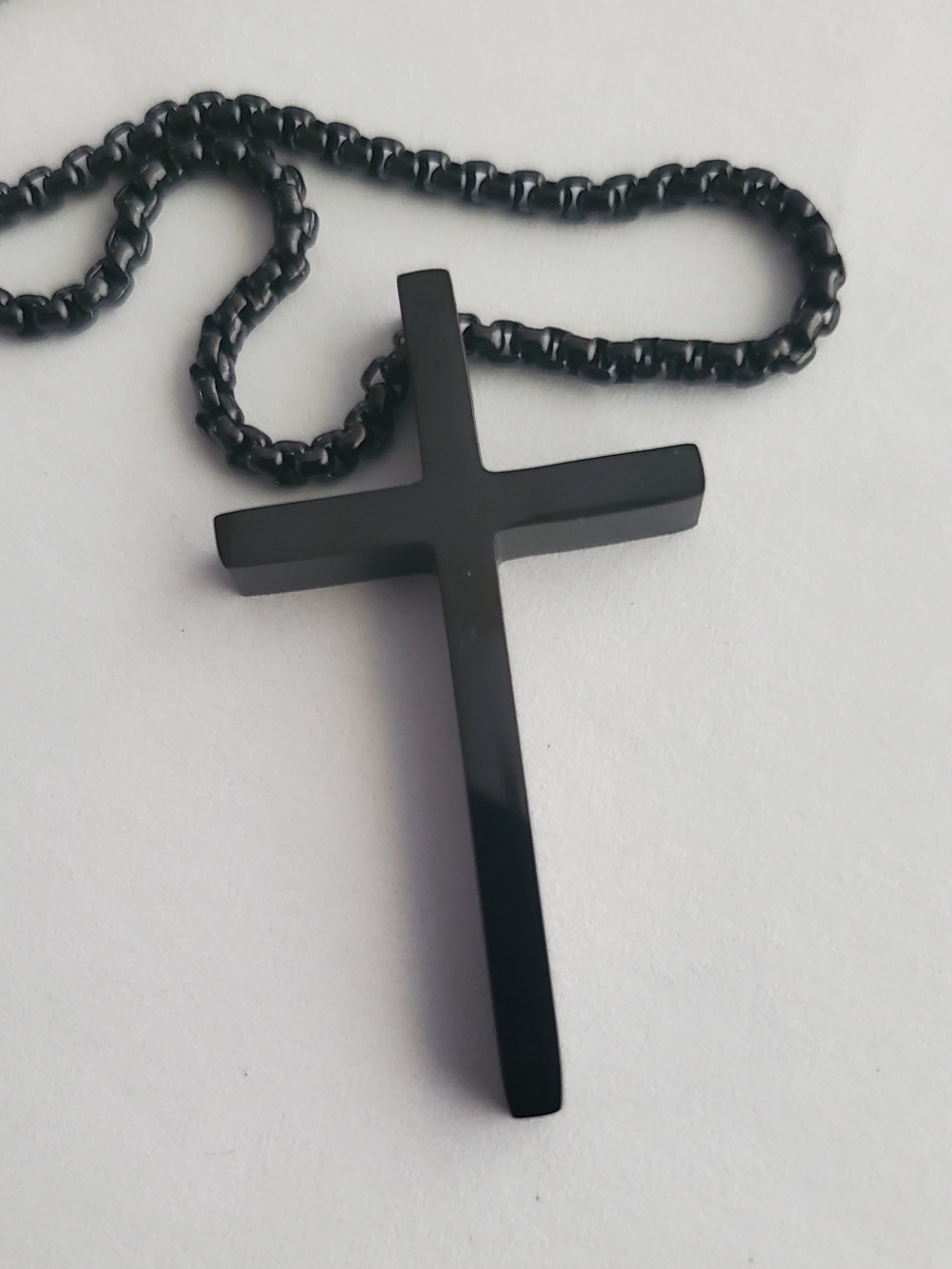 Men's Black Cross Pendant Necklace - Minimalist Chain